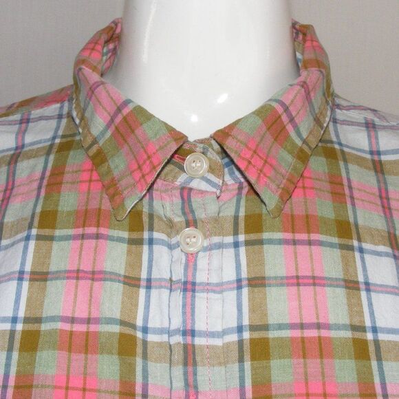 J.CREW Top/Blouse, M, Boy Fit, Plaid, Pink/Green, Long sleeve, 2 button cuff - Picture 2 of 13